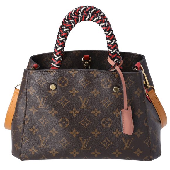 Louis Vuitton Montaigne BB Monogram Handbag M44671 Red Braided Handles - Picture 1 of 8